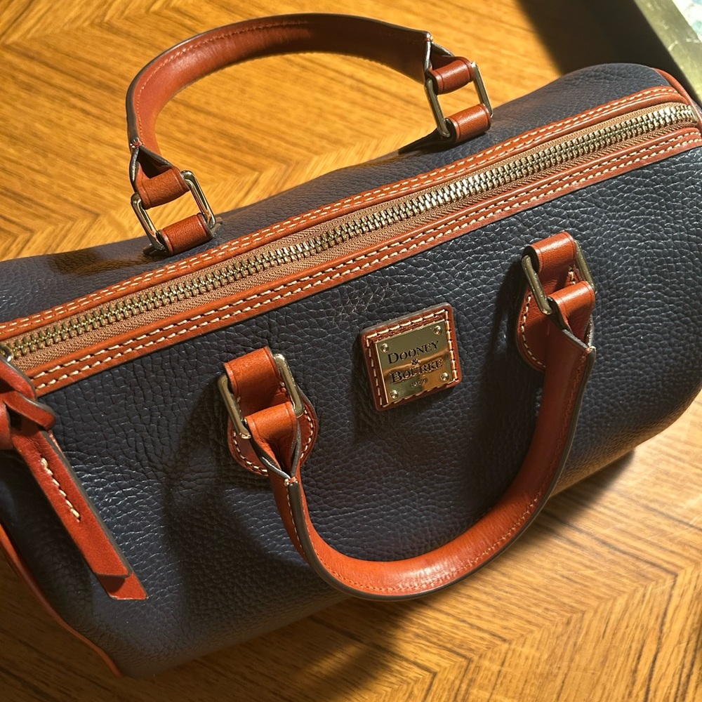 Dooney & Bourke Midnight Navy and Brown Leather Duffel Bag with Wallet - Picture 5 of 15
